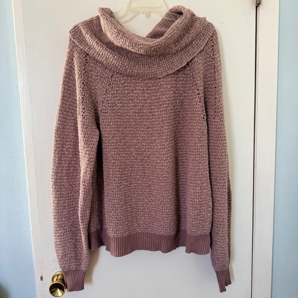 Free People By Your Side Cowl Neck Mauve Pink Relaxed Pullover Sweater Sz L